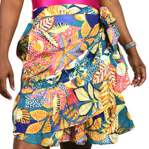 Cynthia Rowley Wrap Skirt Colorful Blue Tropical Foliage Leaf Print Sarong Large